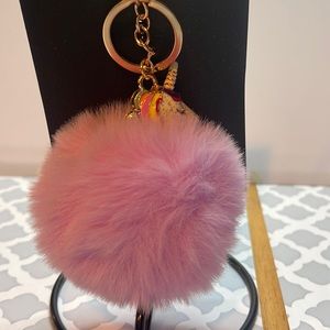 Purple fury Unicorn glitter face rainbow hair purse charm/key chain